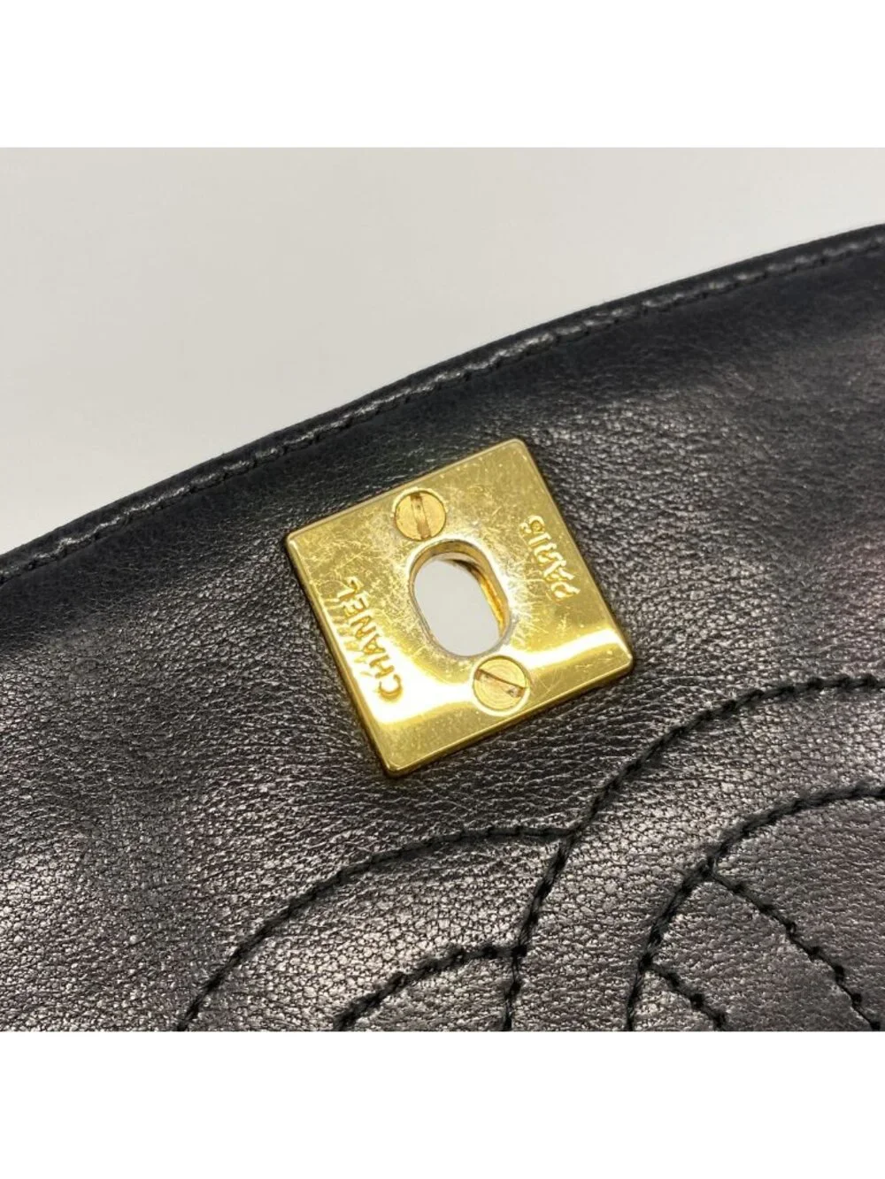 Chanel Shoulder Bag Half Moon Lambskin Black Gold
